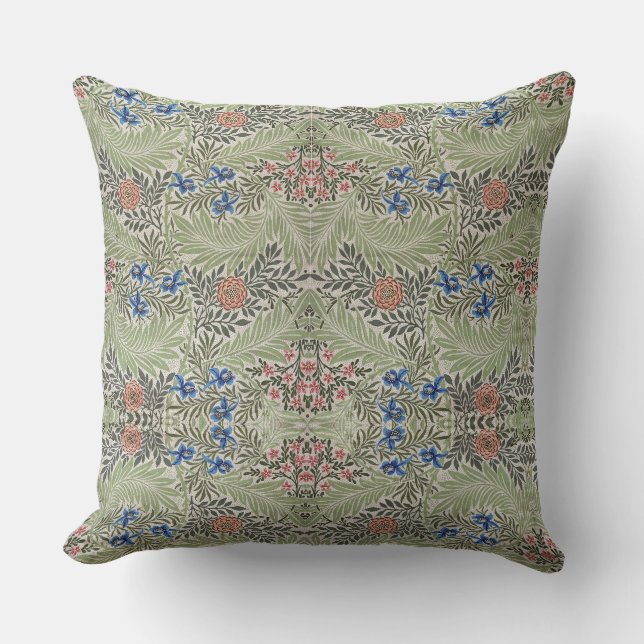 William Morris Larkspur Floral Green Pink Blue  Throw Pillow (Front)