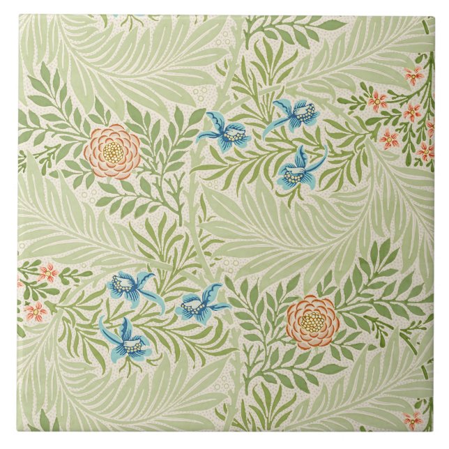 William Morris Larkspur Floral Pattern Ceramic Tile (Front)