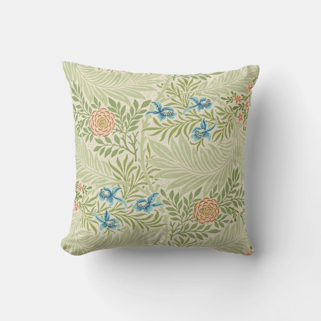 William Morris Larkspur Floral Pattern Throw Pillow (Front)