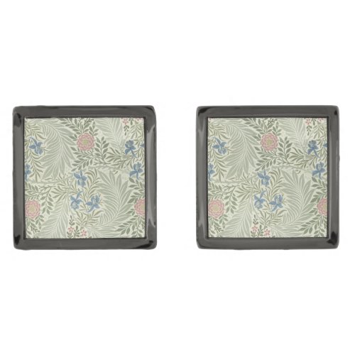 William Morris Larkspur Floral Wallpaper Gunmetal Finish Cufflinks