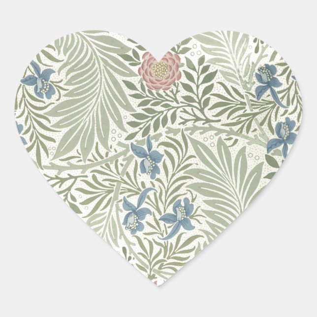William Morris Larkspur Floral Wallpaper Heart Sticker (Front)