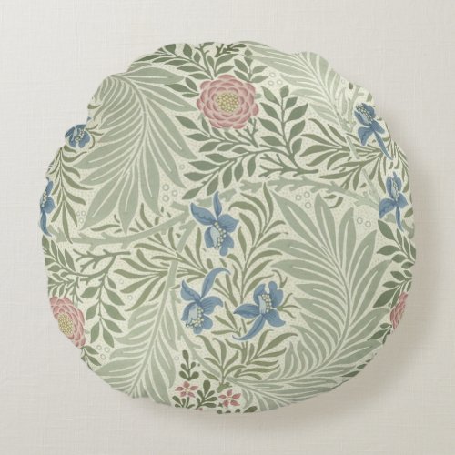 William Morris Larkspur Floral Wallpaper Round Pillow