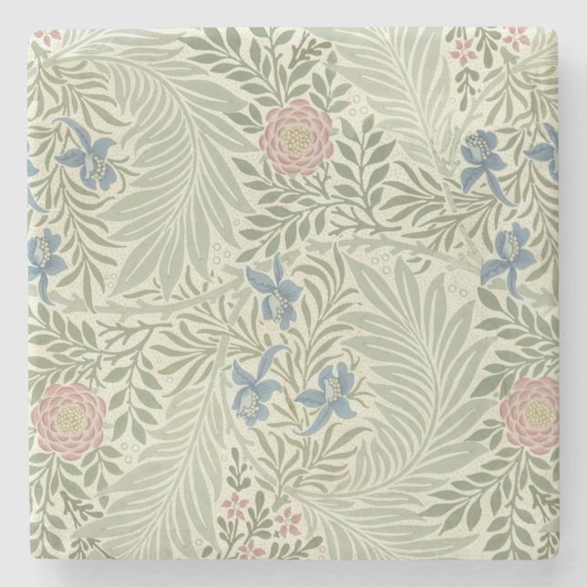 William Morris Larkspur Floral Wallpaper Stone Coaster (Front)
