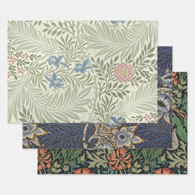 William Morris Larkspur Floral Wallpaper Wrapping Paper Sheets (Set)