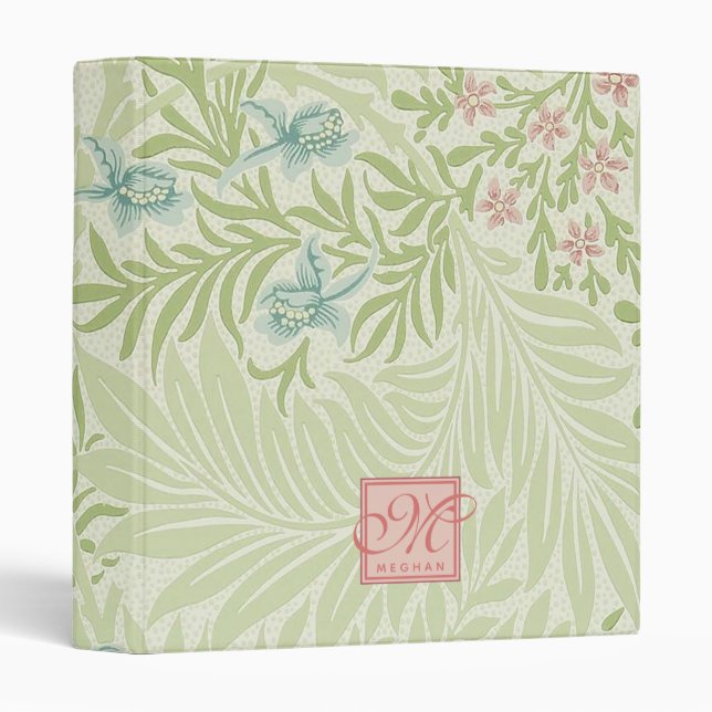 William Morris - Larkspur - Pink Flowers & Leaves 3 Ring Binder (Front/Spine)
