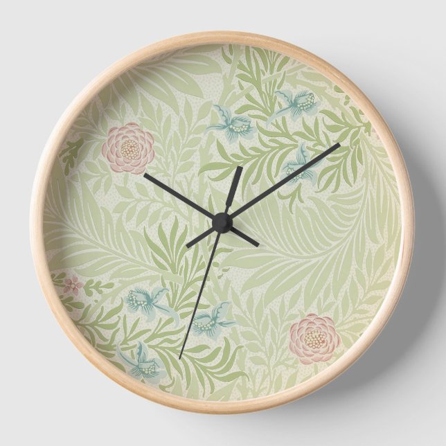 William Morris - Larkspur - Pink Flowers & Leaves Clock (Front)