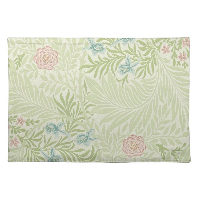 William Morris - Larkspur - Pink Flowers & Leaves Cloth Placemat (Front)