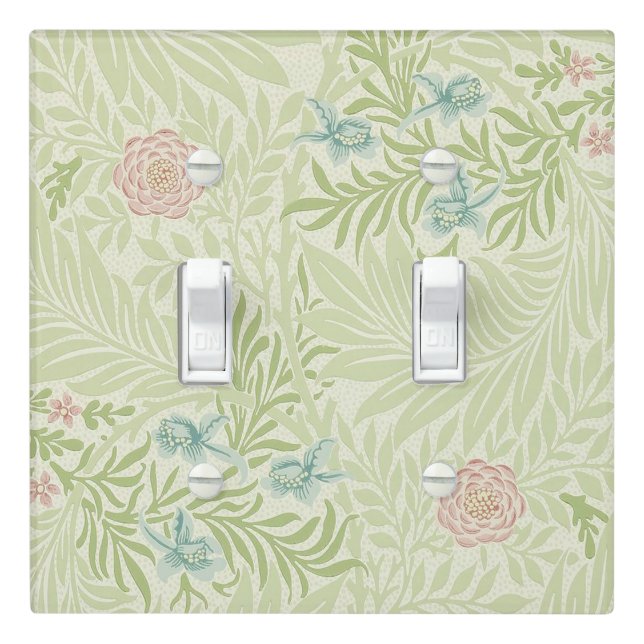 William Morris - Larkspur - Pink Flowers & Leaves Light Switch Cover (In Situ)