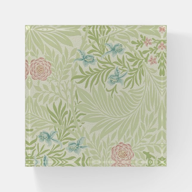 William Morris - Larkspur - Pink Flowers & Leaves Paperweight (Front)