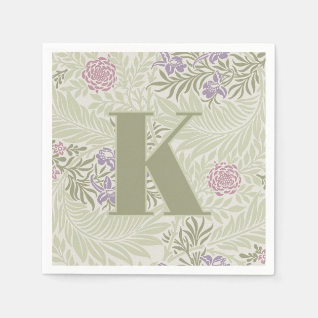 William Morris Lavender & Pink Larkspur Pattern Napkins (Front)