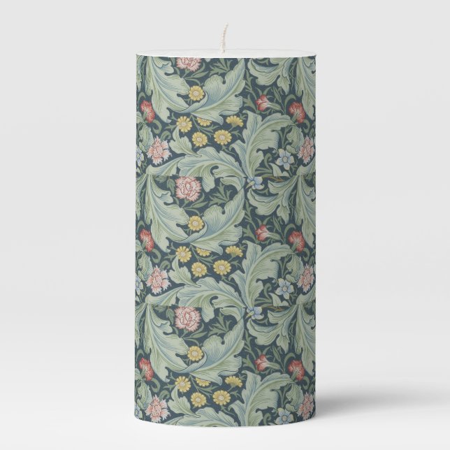 William Morris Leicester Leaves Flowers Carnation Pillar Candle (Front)