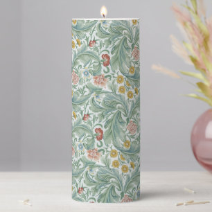 William Morris Leicester Leaves Flowers Carnation  Pillar Candle