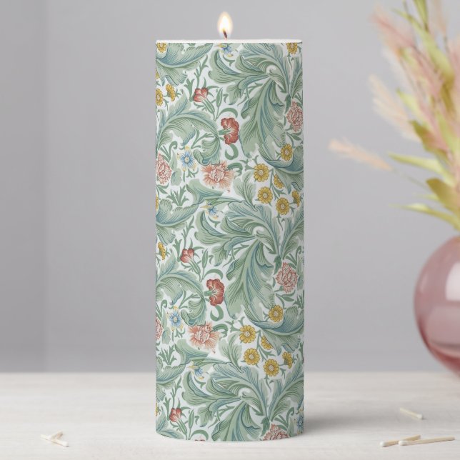 William Morris Leicester Leaves Flowers Carnation  Pillar Candle (In Situ)