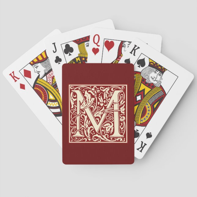 William Morris Letter M Monogram Initial Red Poker Cards (Back)
