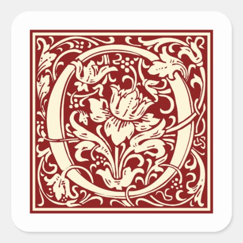 William Morris Letter O Monogram Initial Red Square Sticker