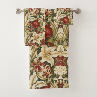 William Morris Lily and Pomegranate Floral pattern Bath Towel Set