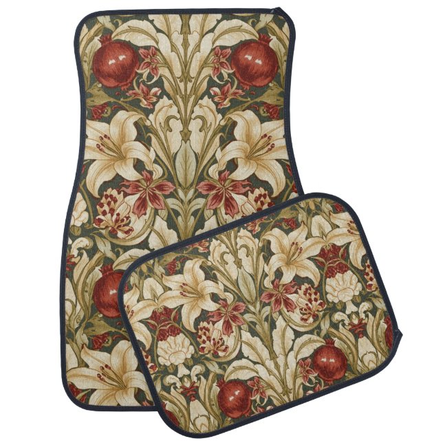 William Morris Lily and Pomegranate Floral pattern Car Floor Mat (Set)