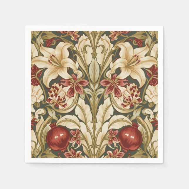William Morris Lily and Pomegranate Floral pattern Napkins (Front)