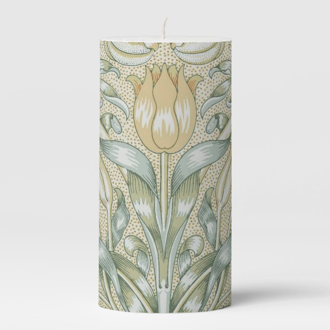 William Morris Lily and Pomegranate Flower Classic Pillar Candle (Front)