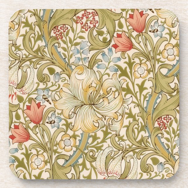 William Morris Lily Art Nouveau Beverage Coaster (Front)