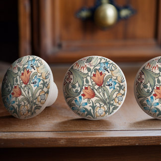 William Morris Lily Art Nouveau Floral Ceramic Knob