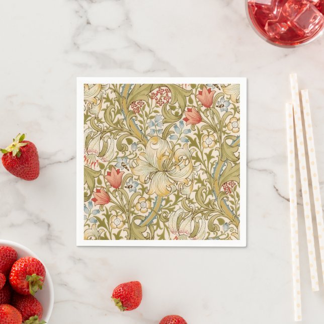 William Morris Lily Art Nouveau Floral Pattern Napkins (Insitu)