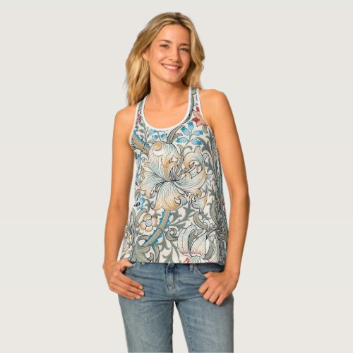 William Morris Lily Art Nouveau Floral Pattern Tan Tank Top