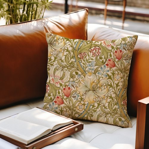 William Morris Lily Art Nouveau Floral Pattern Throw Pillow