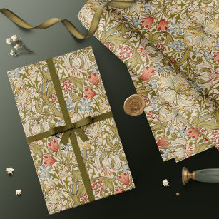 William Morris Inspired Christmas Wrapping Paper Traditional Green Twigs  and Red Holly Berries Design Recyclable, Uncoated, Eco-friendly 
