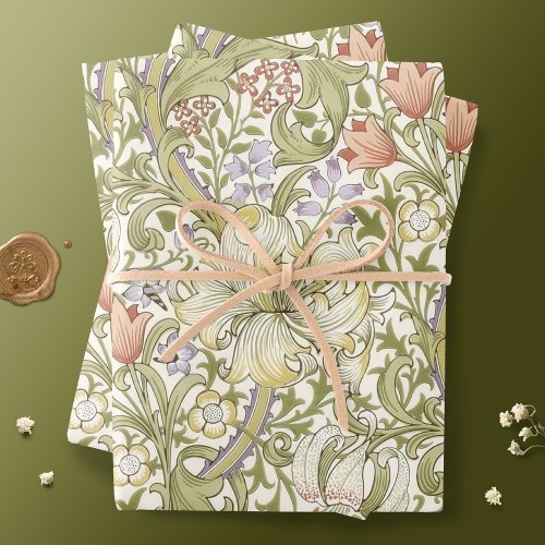William Morris Lily Art Nouveau Floral Wrapping Pa Wrapping Paper Sheets