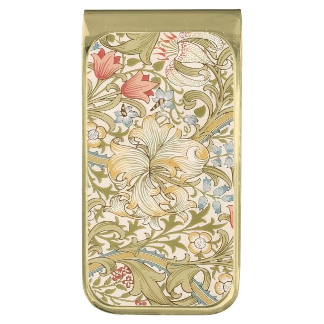 William Morris Lily Art Nouveau Gold Finish Money Clip (Front Vertical)