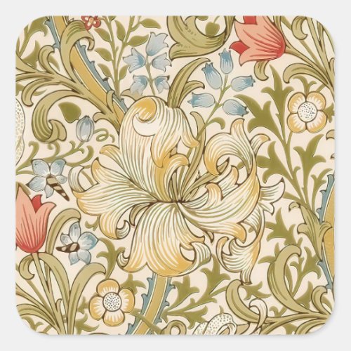 William Morris Lily Art Nouveau Square Sticker
