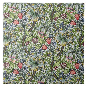 William Morris Lily Floral Chintz Pattern Art Tile by Bramblewood at Zazzle