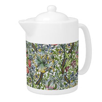 William Morris Lily Floral Chintz Pattern Teapot by Bramblewood at Zazzle