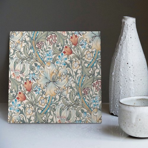William Morris Lily Seamless Floral Pattern Ceramic Tile