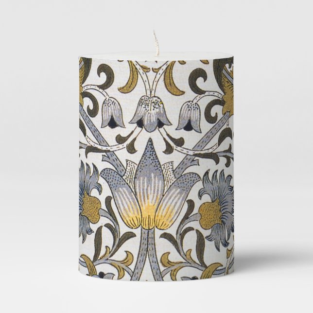 William Morris Lodden floral flower Pillar Candle (Front)