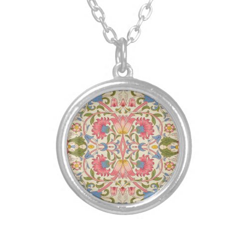 William Morris Lodden floral flower wallpaper  Silver Plated Necklace