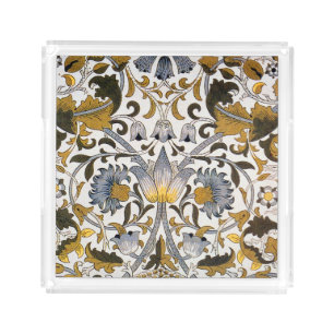 William Morris Lodden Floral Pattern: Blue Gold Acrylic Tray
