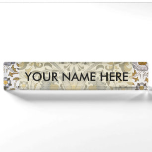 William Morris Lodden Floral Pattern: Blue Gold  Desk Name Plate