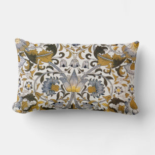 William Morris Lodden Floral Pattern: Blue Gold Lumbar Pillow