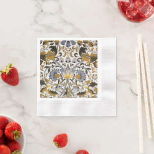 William Morris Lodden Floral Pattern: Blue Gold  Napkins