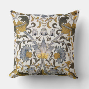 William Morris Lodden Floral Pattern: Blue Gold Outdoor Pillow