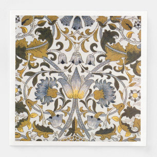 William Morris Lodden Floral Pattern: Blue Gold Paper Dinner Napkins