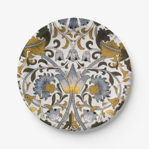 William Morris Lodden Floral Pattern: Blue Gold Paper Plates