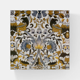 William Morris Lodden Floral Pattern: Blue Gold Paperweight