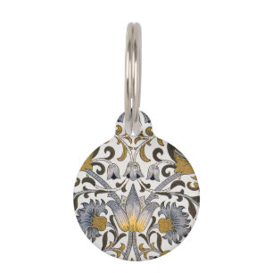 William Morris Lodden Floral Pattern: Blue Gold Pet ID Tag