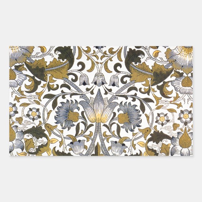 William Morris Lodden Floral Pattern: Blue Gold  Rectangular Sticker (Front)