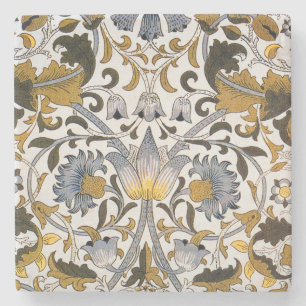 William Morris Lodden Floral Pattern: Blue Gold Stone Coaster