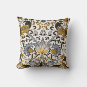William Morris Lodden Floral Pattern: Blue Gold  Throw Pillow
