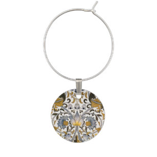 William Morris Lodden Floral Pattern: Blue Gold Wine Charm
